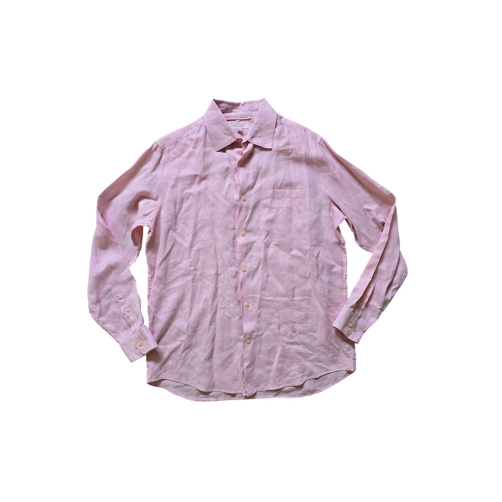 Banana Republic Garment Dye Linen Pastel‎ Pink Formal Wedding Easter Shirt Large
